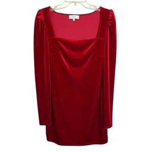 Rihoas Long Sleeve Red Stretch Velvet Mini Dress  Size XS  NYE Holiday Party